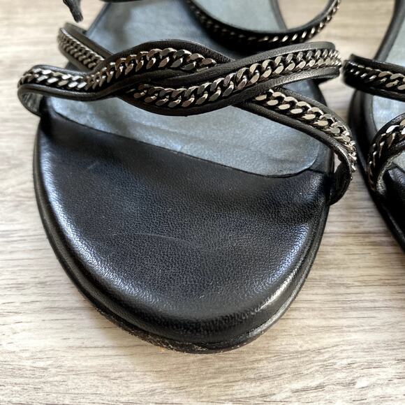Stuart Weitzman Black Sandals with Chain straps Size 6 Block Heel - Picture 5 of 12